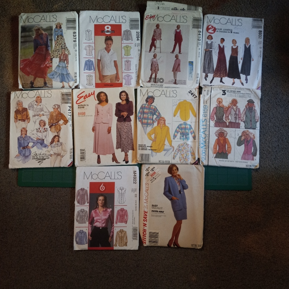 Huge Lot of 10 Vintage McCall's Women's Sewing Patterns 70s to 2000s